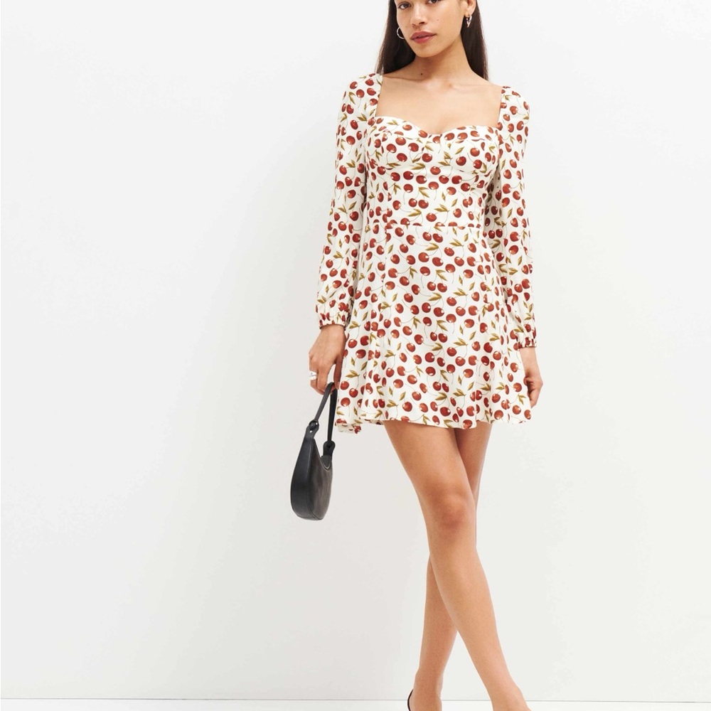 Reformation Mochi Chesscake Cherry Print Long Sleeve Dress size0